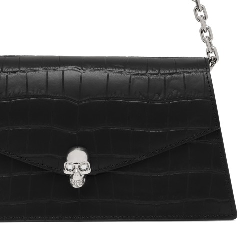 Alexander McQueen Black Leather Skull Chain Wallet.