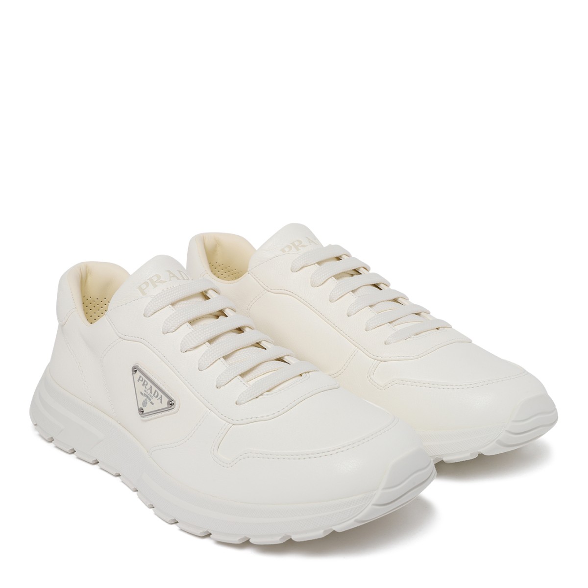 Prada White Leather Sneakers.