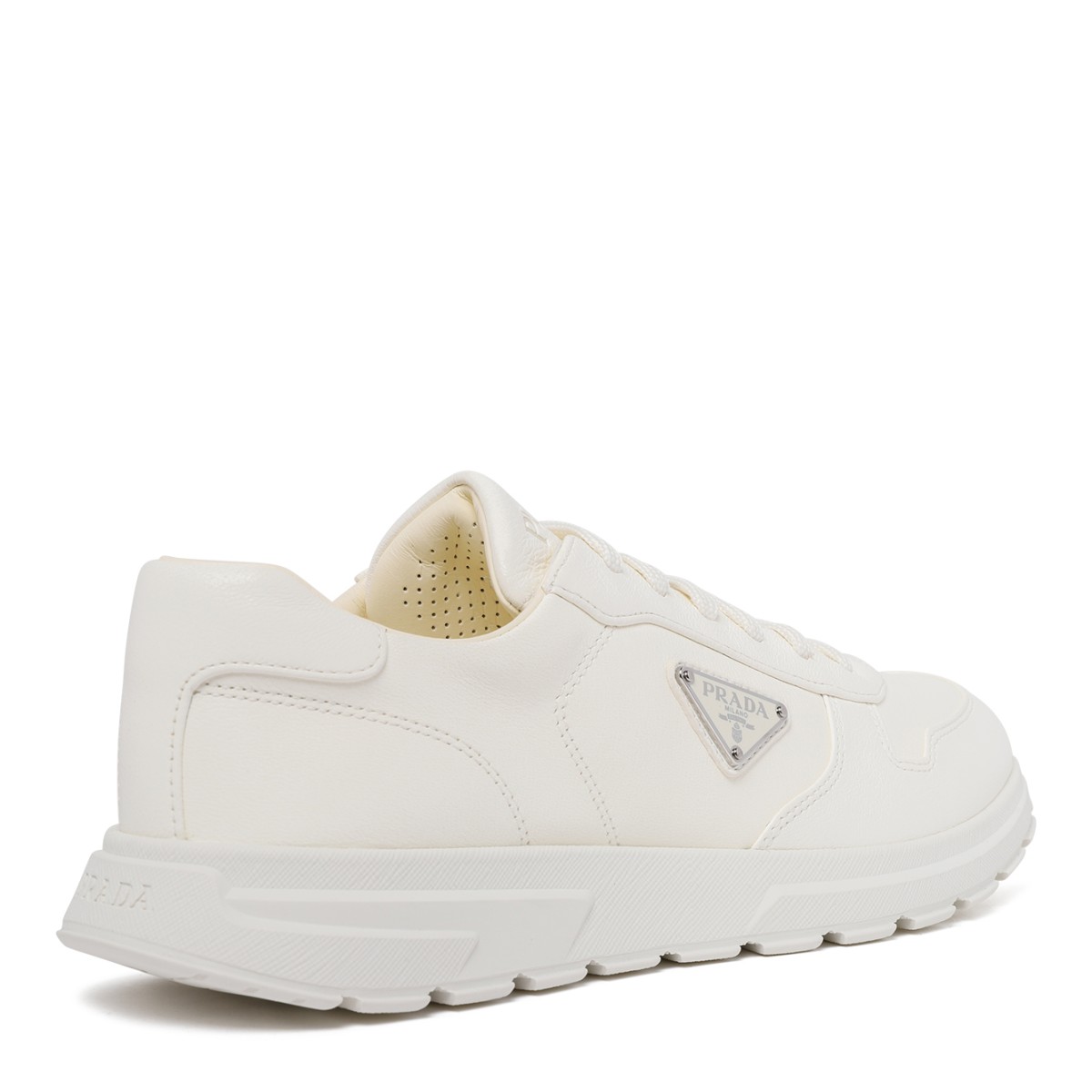 Prada White Leather Sneakers.