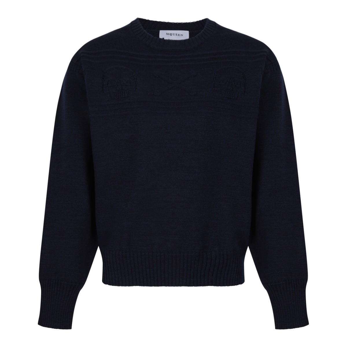 Alexander McQueen Navy Wool Knit Sweater.