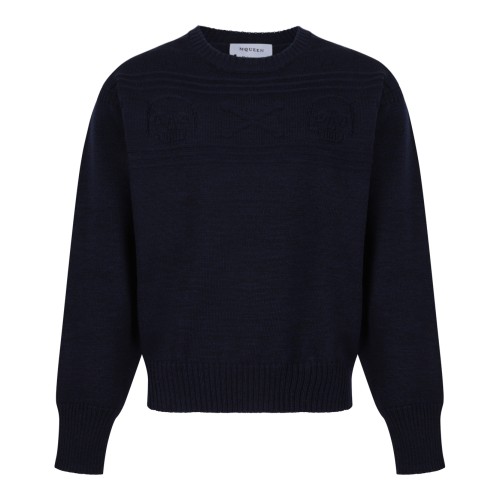 Alexander McQueen Navy Wool Knit Sweater.