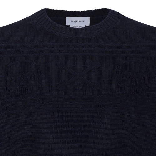 Alexander McQueen Navy Wool Knit Sweater.