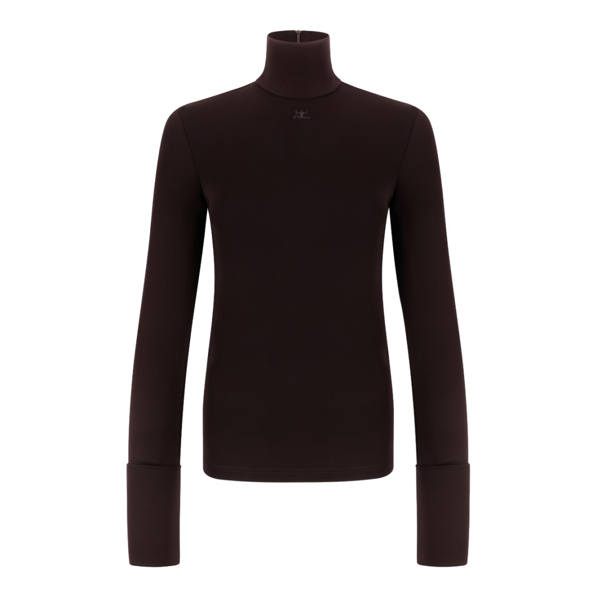 Courrges Dark Brown Turtleneck Knit Top.