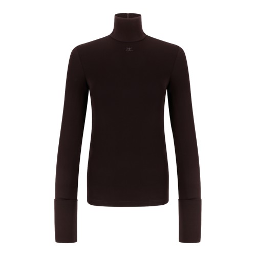 Courrges Dark Brown Turtleneck Knit Top.
