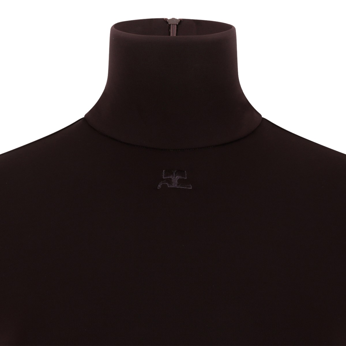 Courrges Dark Brown Turtleneck Knit Top.