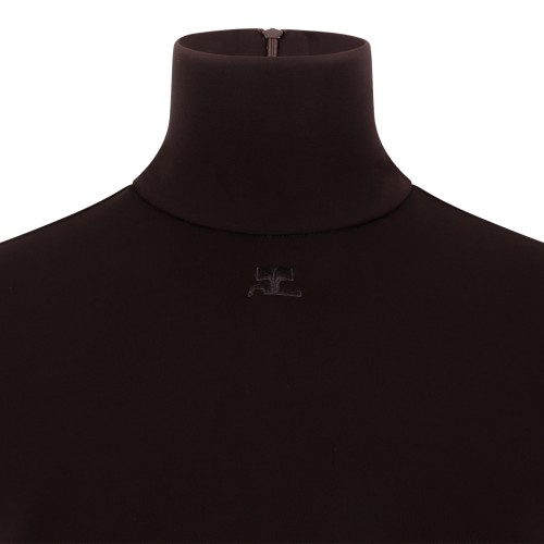 Courrges Dark Brown Turtleneck Knit Top.