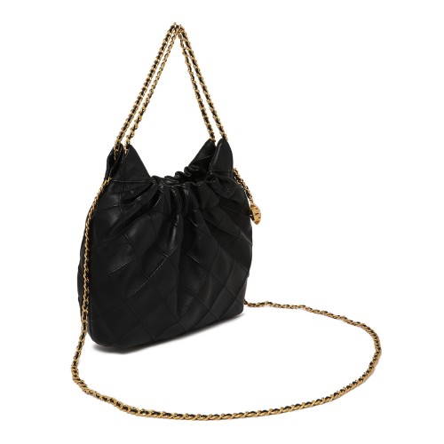 Tory Burch Black Ruched Leather Shoulder Bag.