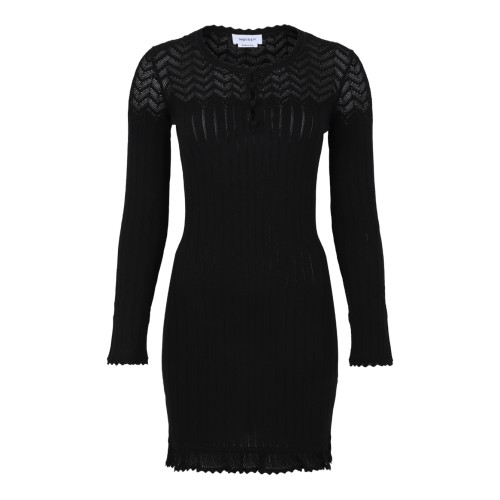 Alexander McQueen Black Ribbed Knit Mini Dress.