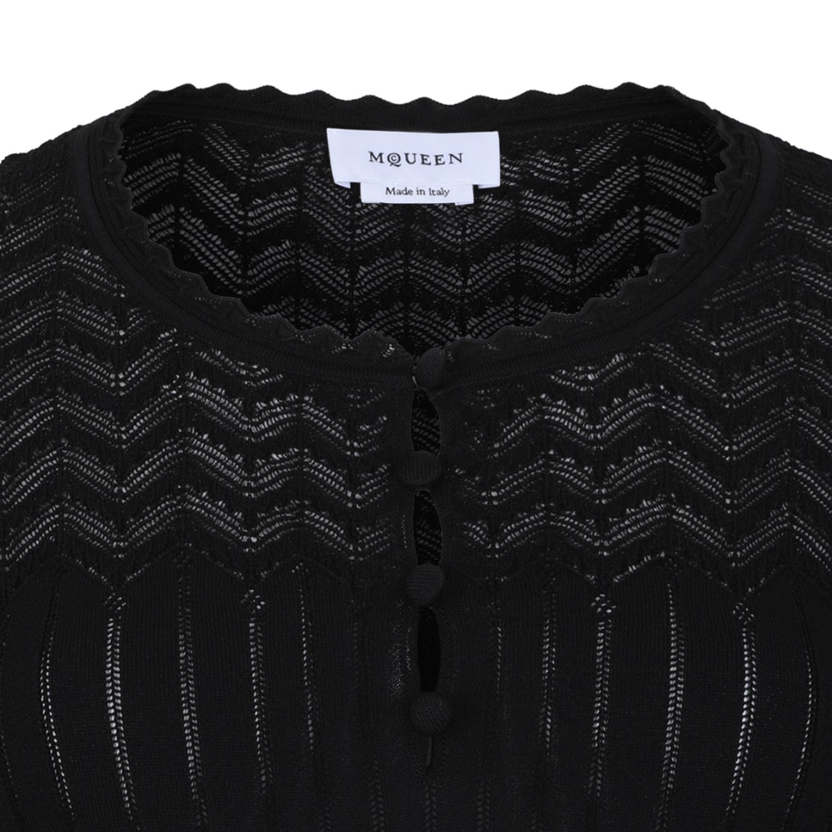 Alexander McQueen Black Ribbed Knit Mini Dress.
