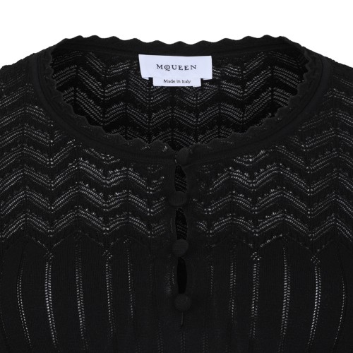 Alexander McQueen Black Ribbed Knit Mini Dress.