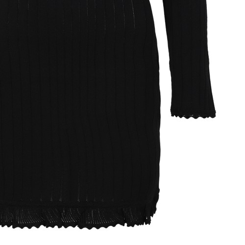 Alexander McQueen Black Ribbed Knit Mini Dress.