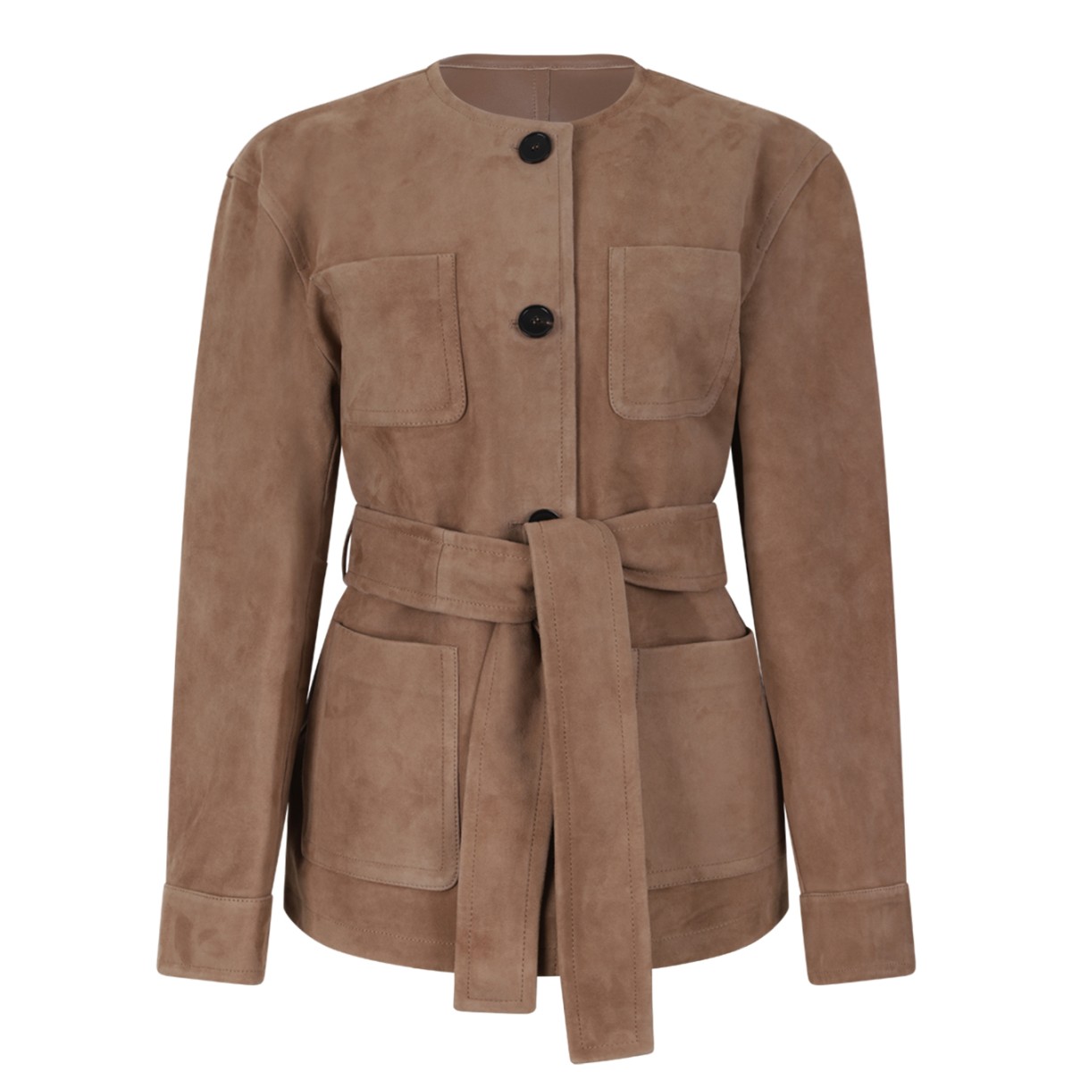 Max Mara Beige Suede Belted Jacket.