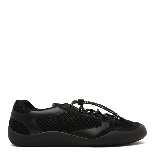 Prada Black Speedrock Sneakers. Black low-top sneakers with a sleek, contemporary sporty silhouette.