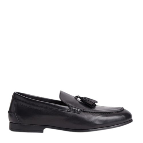 Tommy Hilfiger Black Leather Tassel Loafers.