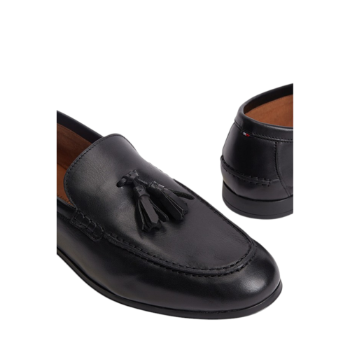 Tommy Hilfiger Black Leather Tassel Loafers.