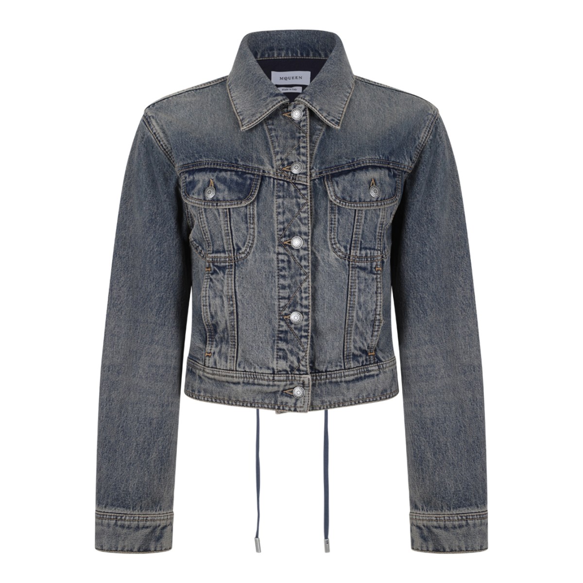 Alexander McQueen Blue Wash Cropped Denim Jacket.