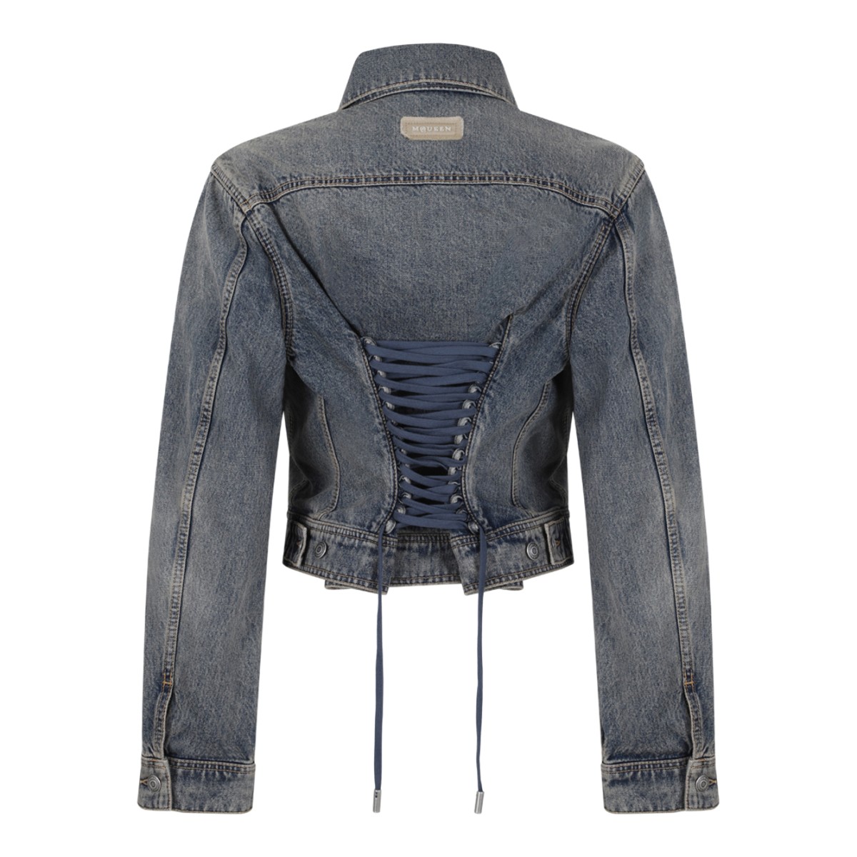 Alexander McQueen Blue Wash Cropped Denim Jacket.