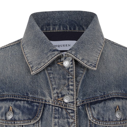 Alexander McQueen Blue Wash Cropped Denim Jacket.