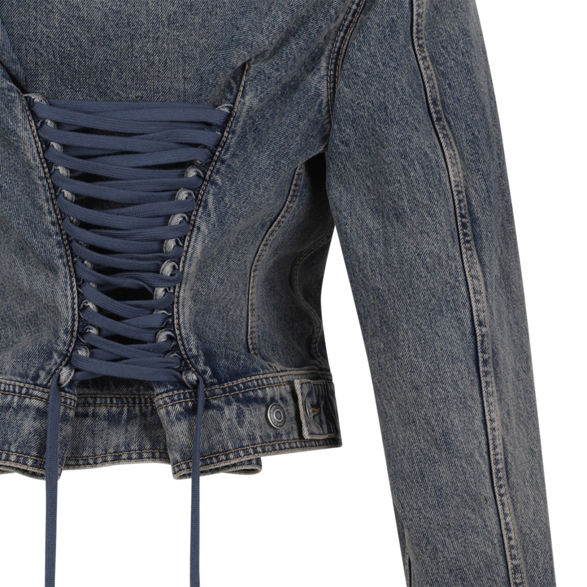 Alexander McQueen Blue Wash Cropped Denim Jacket.