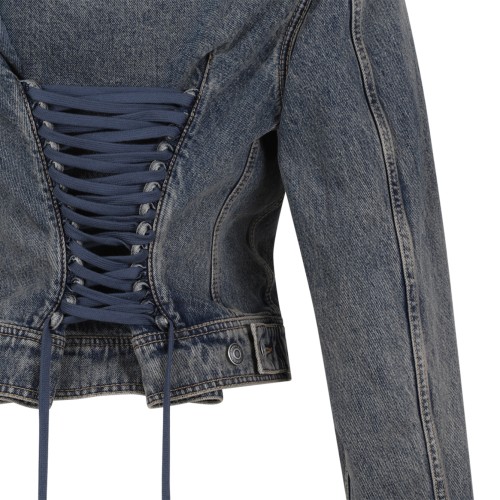Alexander McQueen Blue Wash Cropped Denim Jacket.