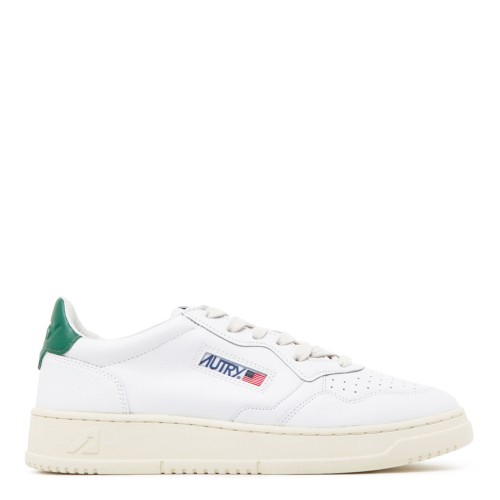 Autry White and Green Leather Low Top Sneakers.