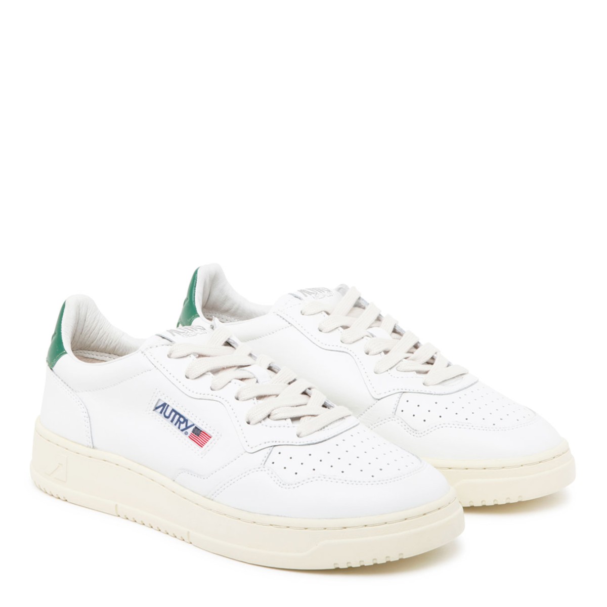 Autry White and Green Leather Low Top Sneakers.