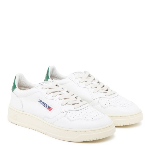 Autry White and Green Leather Low Top Sneakers.