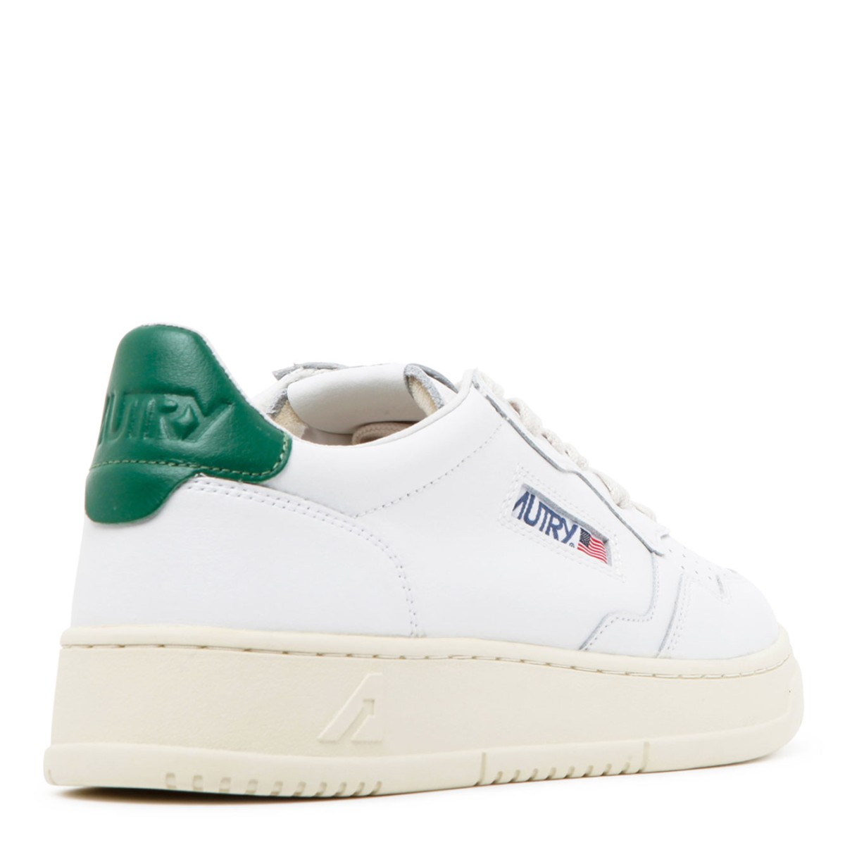 Autry White and Green Leather Low Top Sneakers.