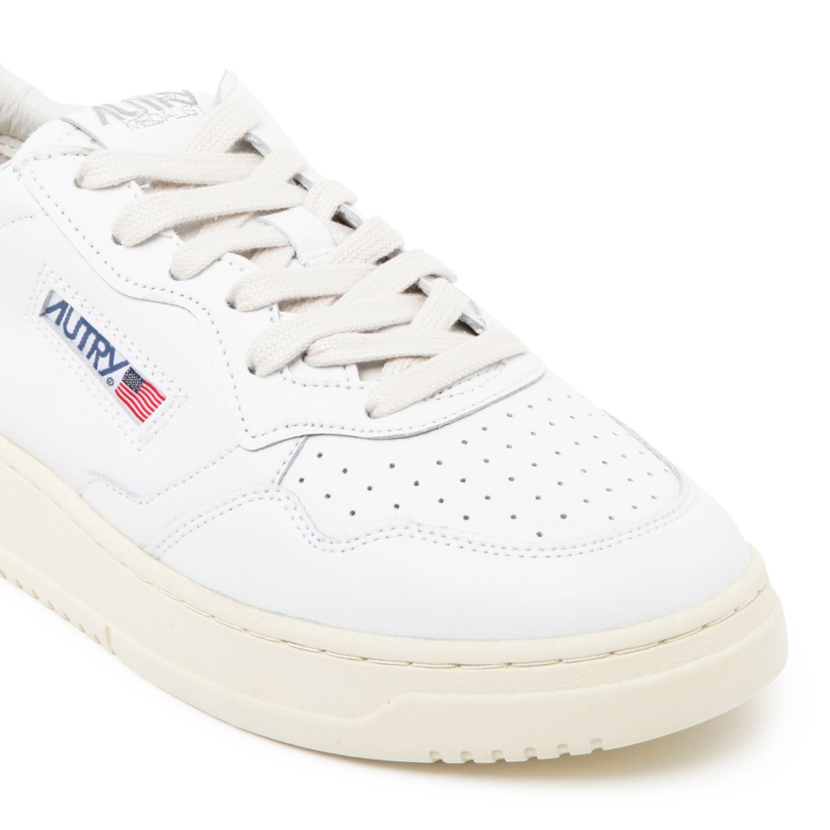 Autry White and Green Leather Low Top Sneakers.