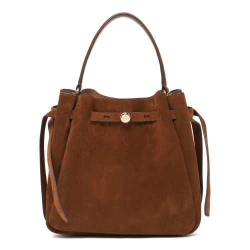 Tory Burch Brown Suede Bucket Bag.