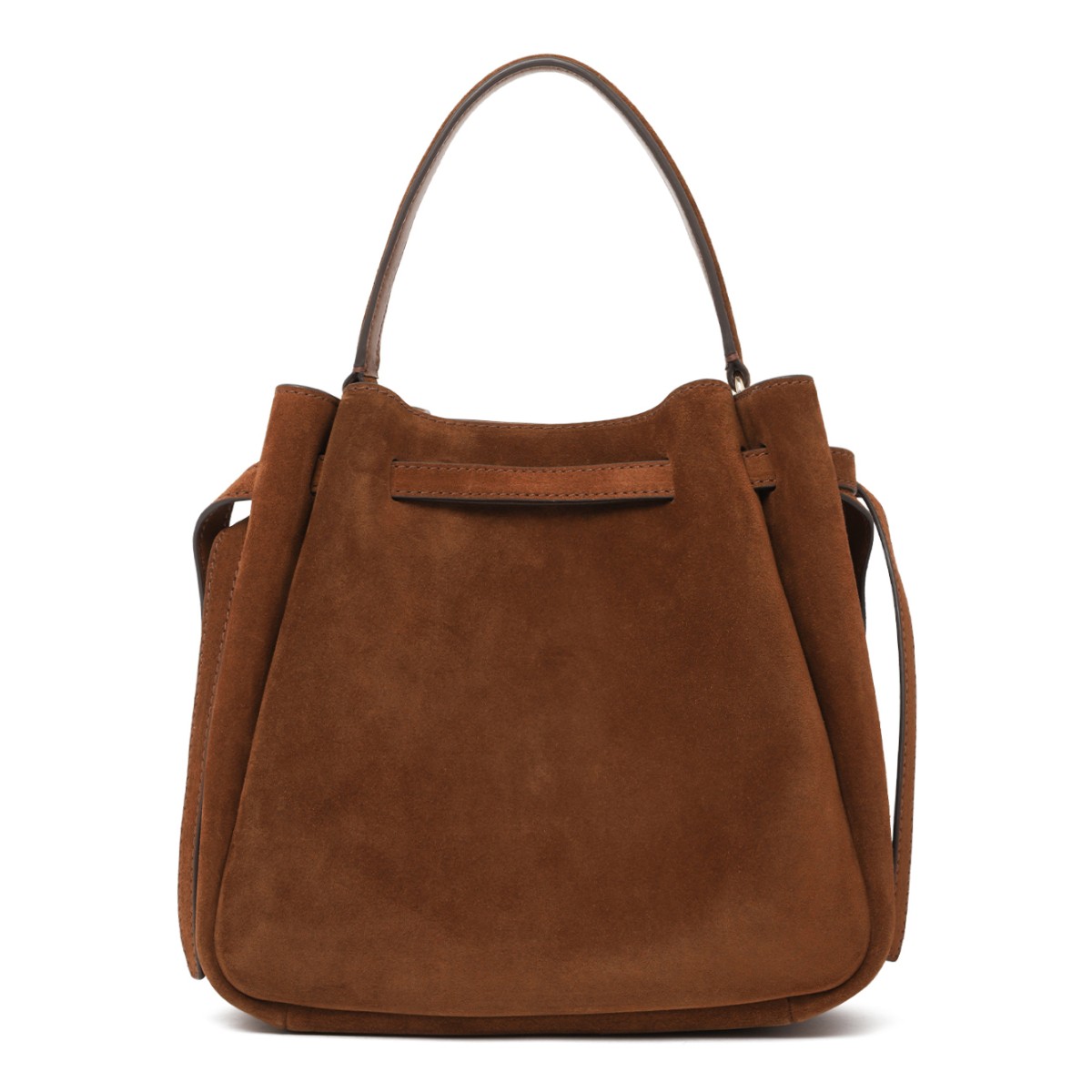 Tory Burch Brown Suede Bucket Bag.