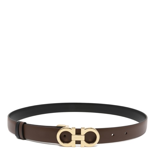 Ferragamo Reversible Black and Brown Leather Gancini Belt.