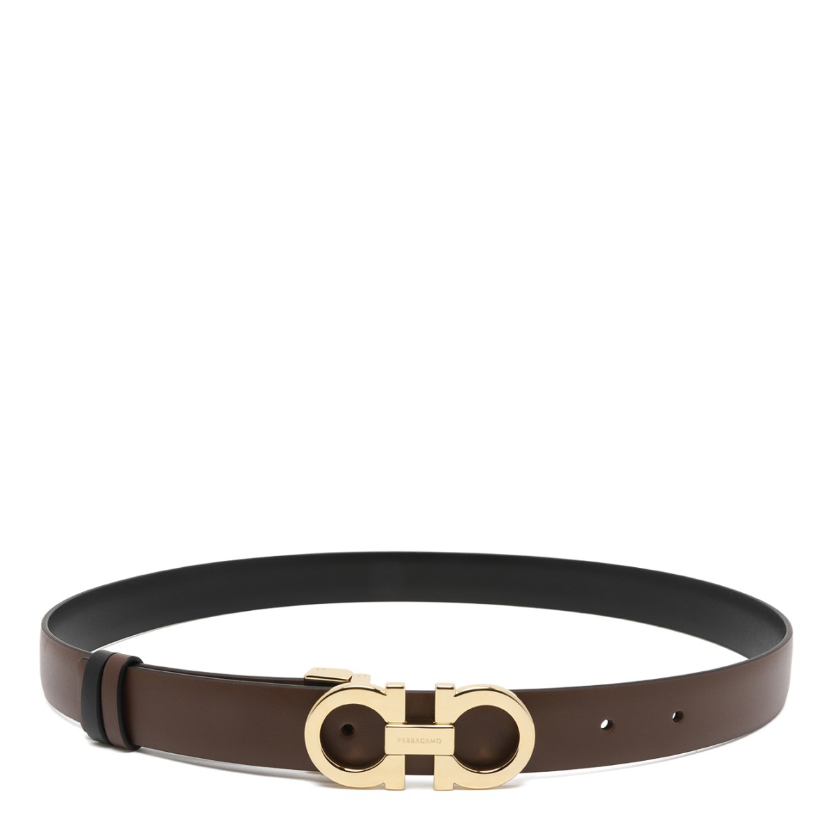 Ferragamo Reversible Black and Brown Leather Gancini Belt.