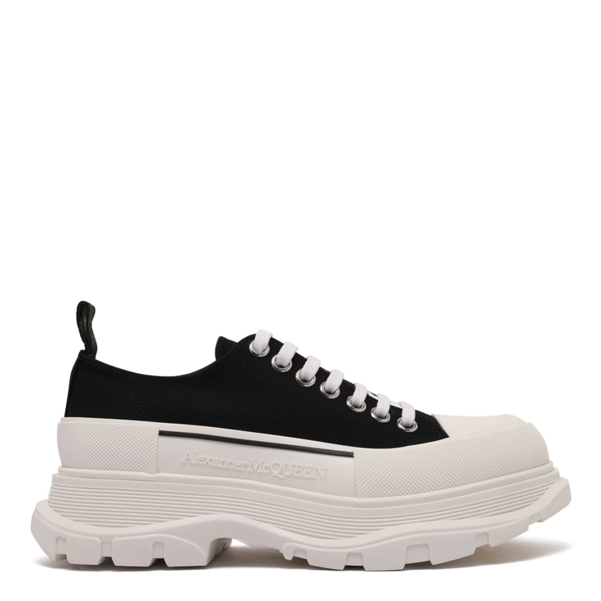 Alexander McQueen Black and White Tread Slick Shoes.