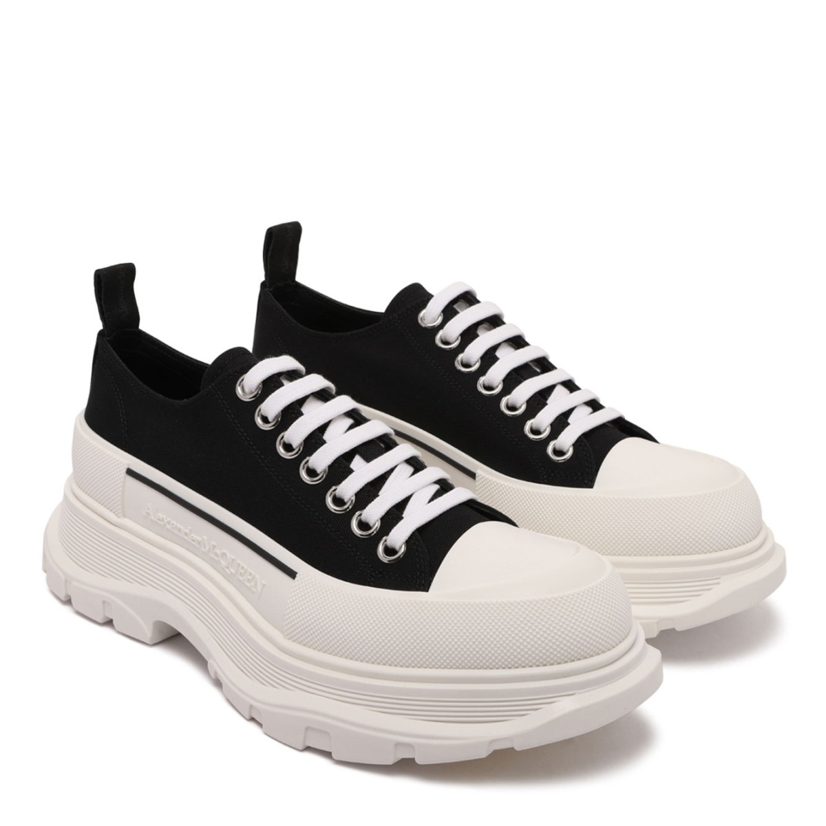 Alexander McQueen Black and White Tread Slick Shoes.