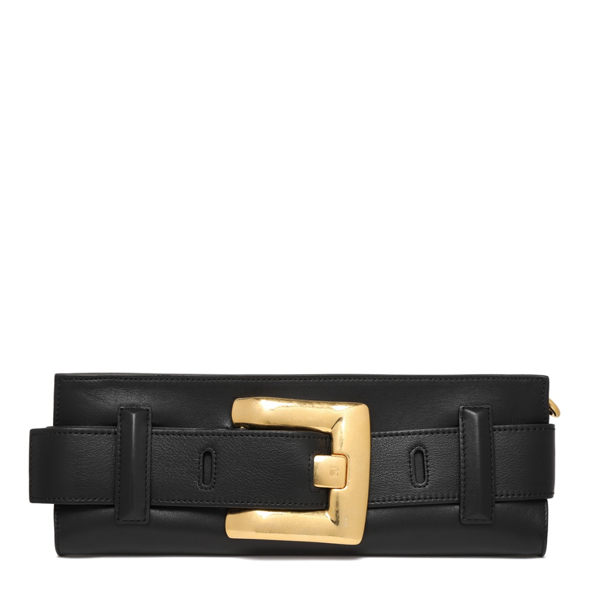 Balmain Black Leather Belt with Gold-Tone Buckle.
