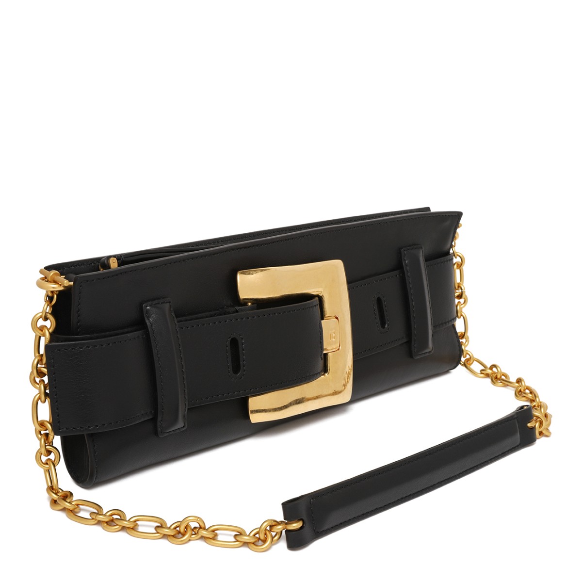 Balmain Black Leather Belt with Gold-Tone Buckle.