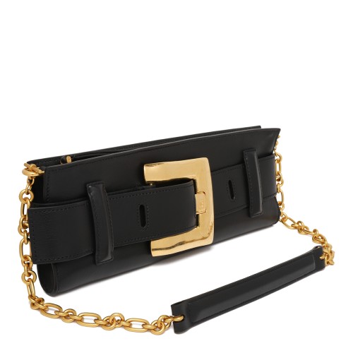 Balmain Black Leather Belt with Gold-Tone Buckle.