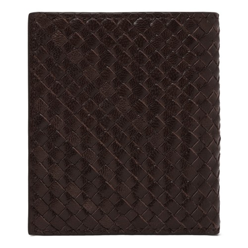 Prada Dark Brown Woven Leather Card Holder.