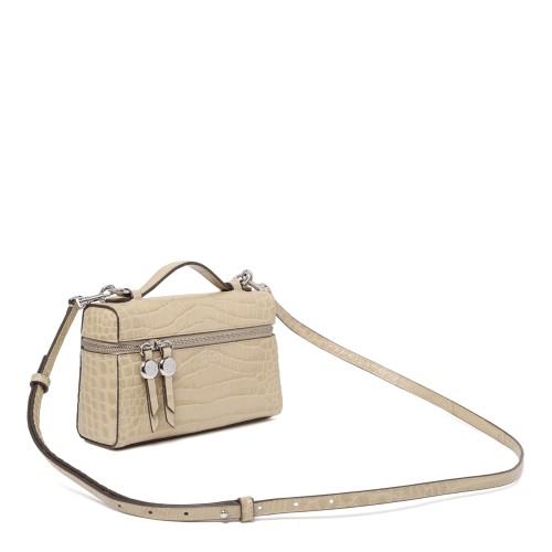 Tory Burch Cream Croc-Embossed Leather Vanity Bag.