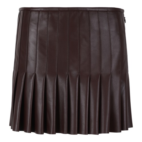 Alexander McQueen Dark Brown Leather Pleated Mini Skirt.