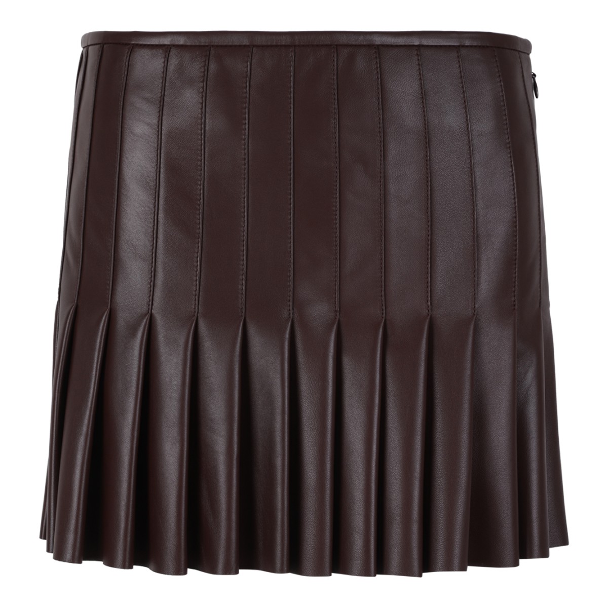 Alexander McQueen Dark Brown Leather Pleated Mini Skirt.