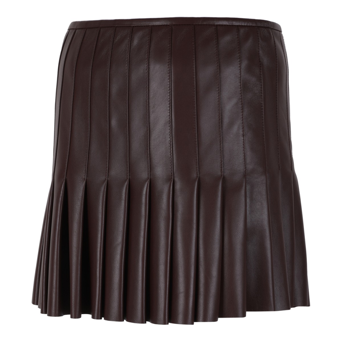Alexander McQueen Dark Brown Leather Pleated Mini Skirt.