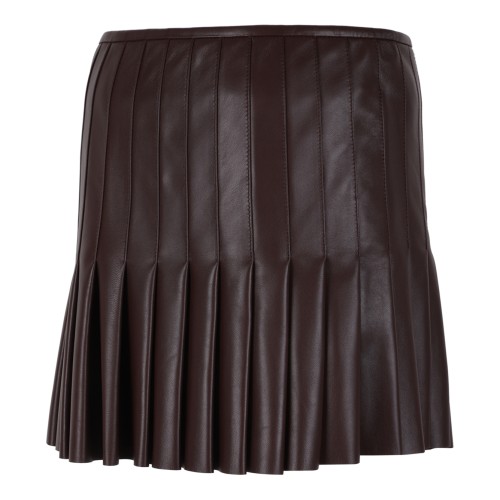Alexander McQueen Dark Brown Leather Pleated Mini Skirt.