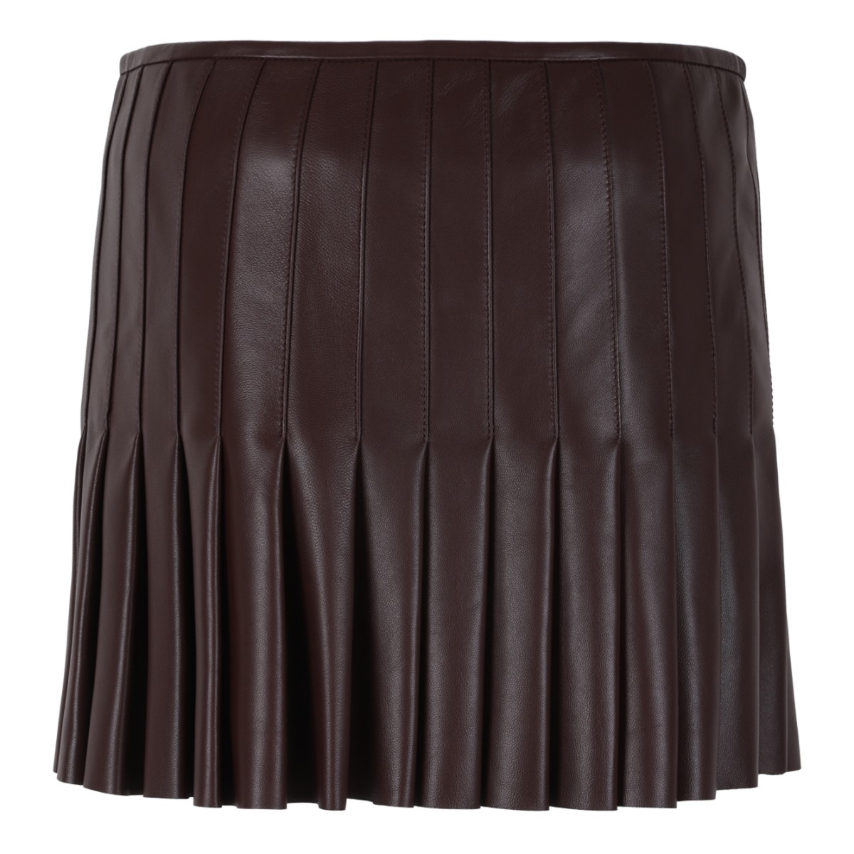 Alexander McQueen Dark Brown Leather Pleated Mini Skirt.