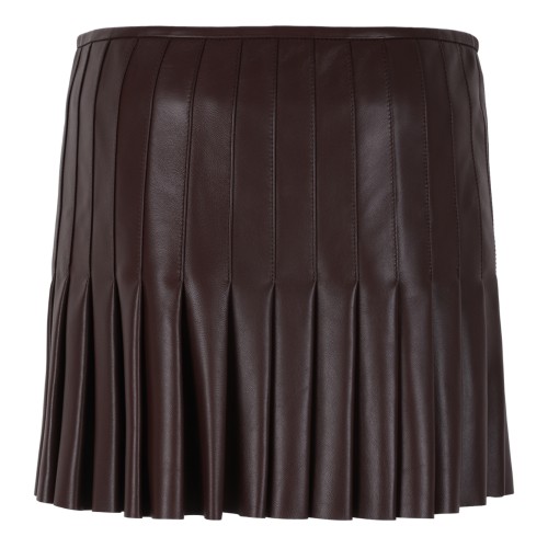 Alexander McQueen Dark Brown Leather Pleated Mini Skirt.