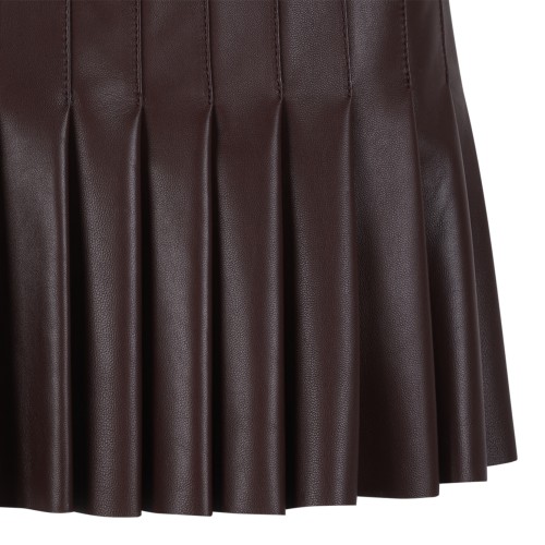 Alexander McQueen Dark Brown Leather Pleated Mini Skirt.