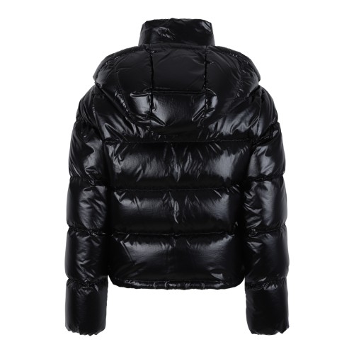 Moncler Black Glossy Hooded Down Jacket. 2