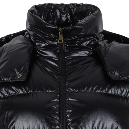 Moncler Black Glossy Hooded Down Jacket.