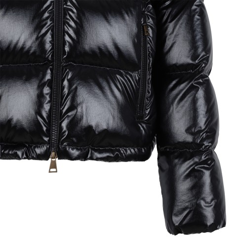 Moncler Black Glossy Hooded Down Jacket.